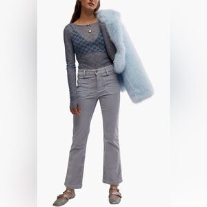 Free People High Time Kick Corduroy Flare Pants Pearl Blue Size 12 NWT